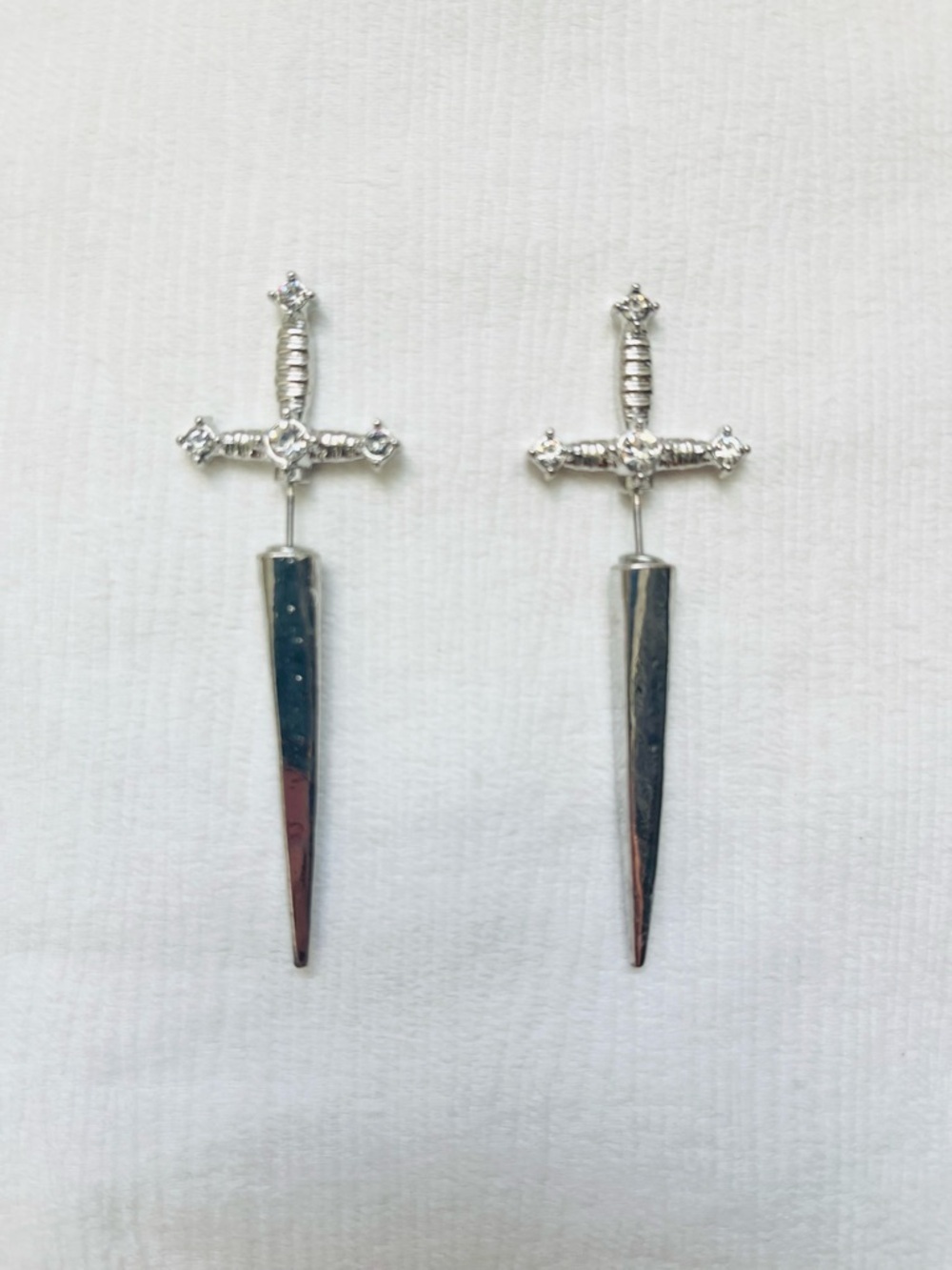 Silver color Sword Dagger Drop Earrings NEW